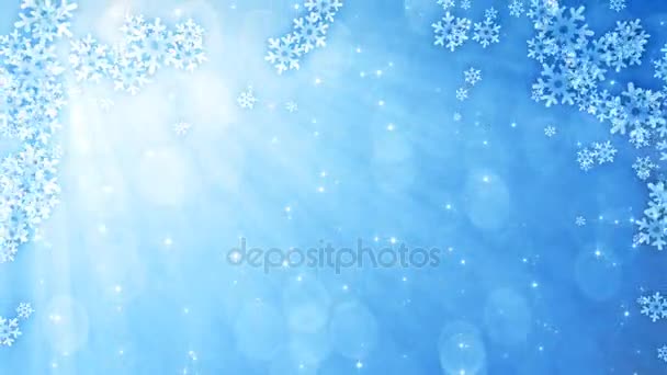 Blue glittering curtain with snowflakes — Stock Video