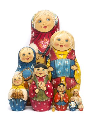 Rus ahşap on matrioshkas izole mat boya ile ayarla