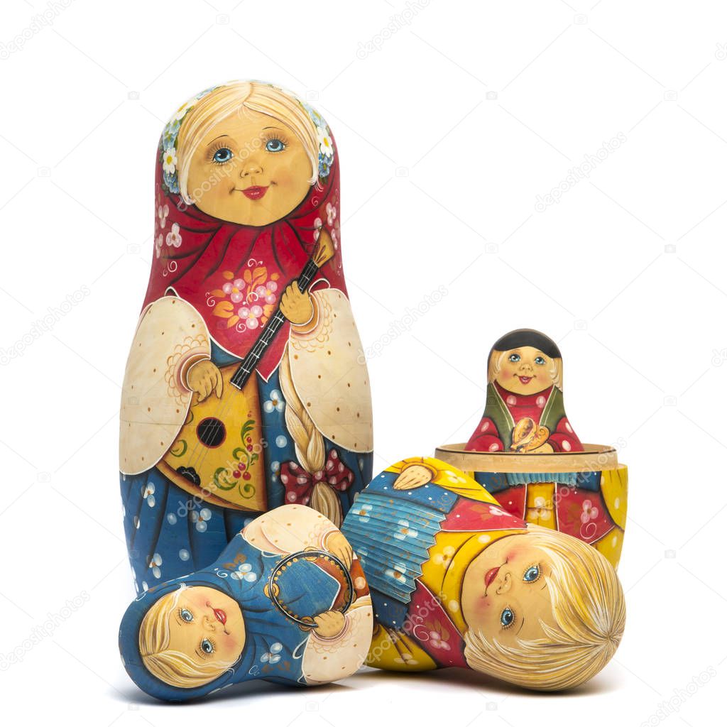 Russian dolls matrioshkas matte painted and isolated