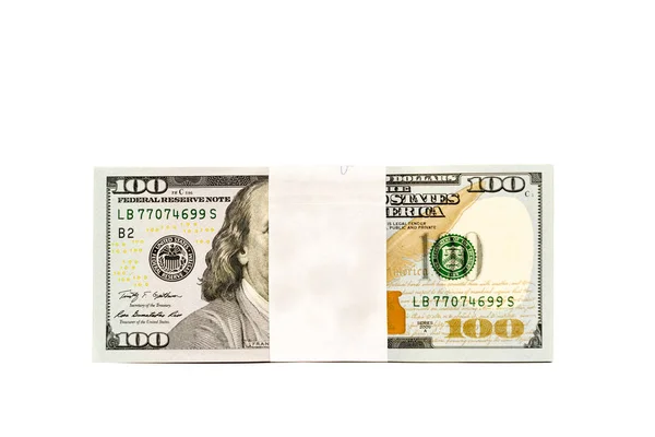 Куча денег в банкнотах 100 долларов изолированное место для копирования — стоковое фото