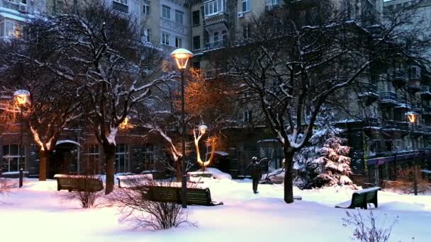 Piazza pubblica a Kiev coperta di neve — Video Stock