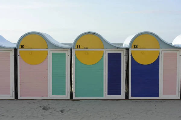 Changing booths storage rooms at beach in Dunkirk, Normandy, France — Stock Photo, Image