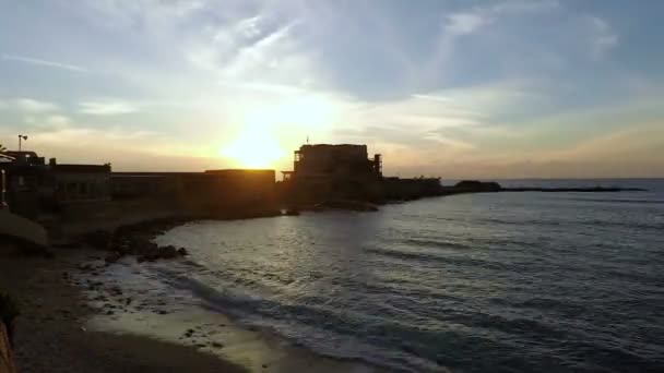 Crusader 's Port en Caesarea lapso de tiempo de puesta del sol — Vídeos de Stock