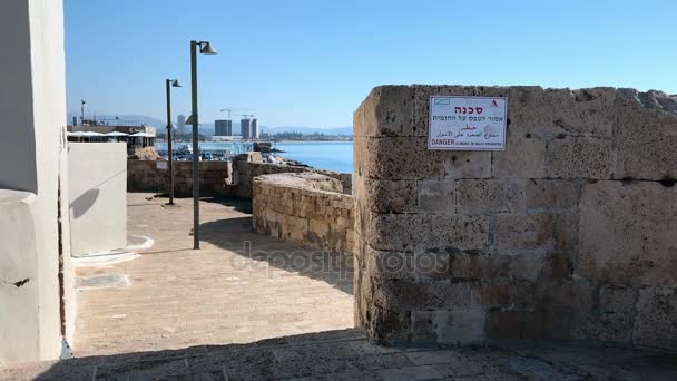 Muralhas fortificadas em Acre ou Akko, Israel — Vídeo de Stock