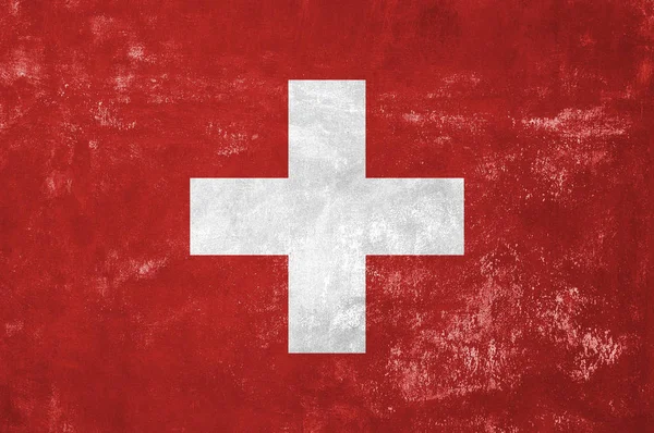 Швейцария - Швейцарский флаг на фоне старой гранж-текстуры — стоковое фото