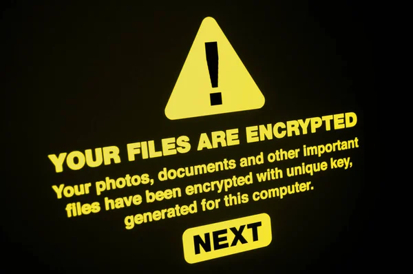 Ransomware - text på skärmen — Stockfoto