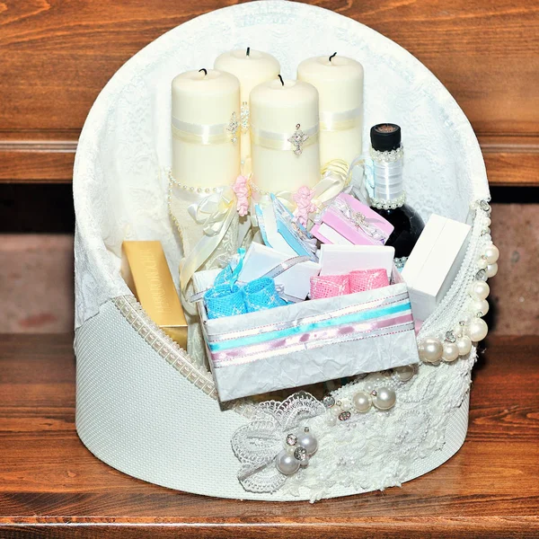 Candles during orthodox christening baptism. — Stock Photo, Image