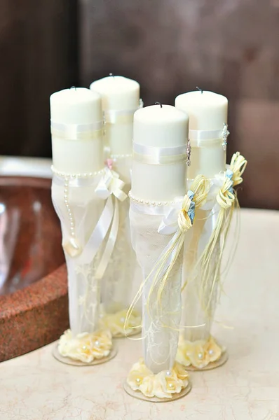 Candles during orthodox christening baptism. — Stock Photo, Image