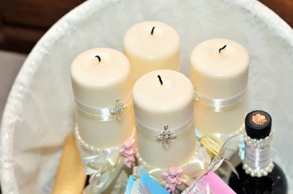 Church supplies for baptism on the table. — Stock Photo, Image