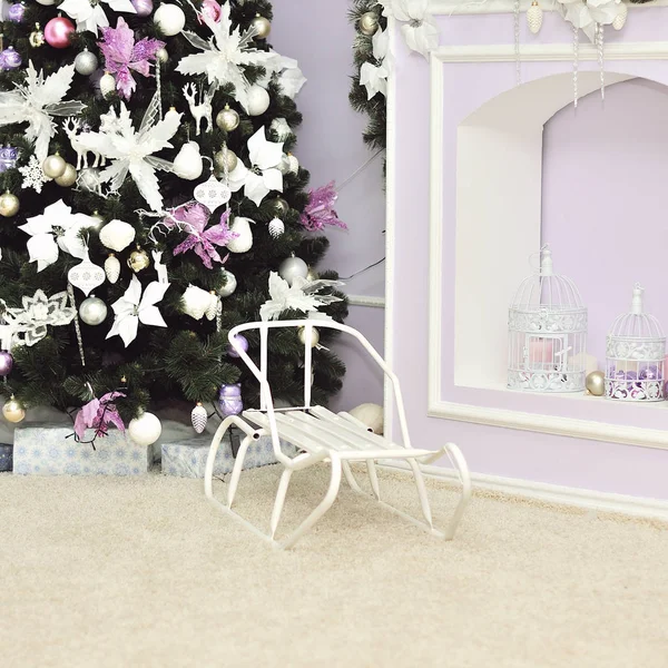 Christmas decorated room, photo studio interior
