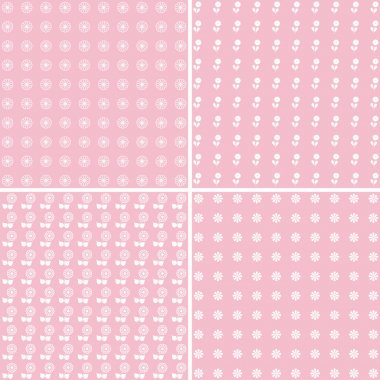 Şirin pastel çiçek desenleri kümesi. Vektör arka planlar.