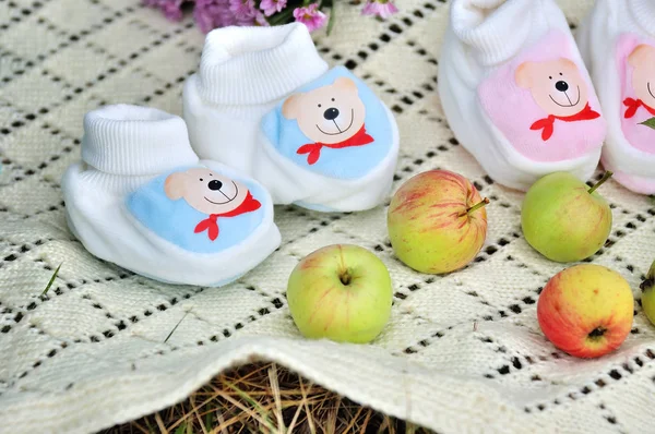 Blue and pink baby booties — Stock Photo, Image