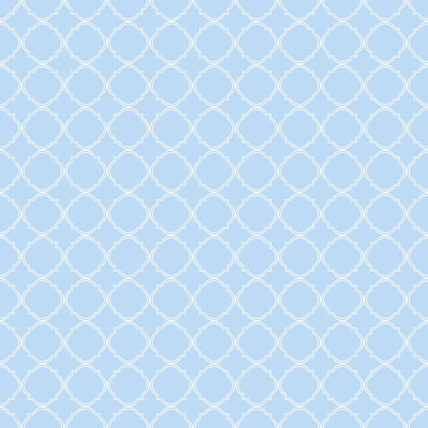 Blue quatrefoil lattice pattern.