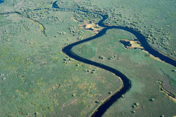 Vista aérea del Delta del Danubio sobre la naturaleza única — Foto de Stock