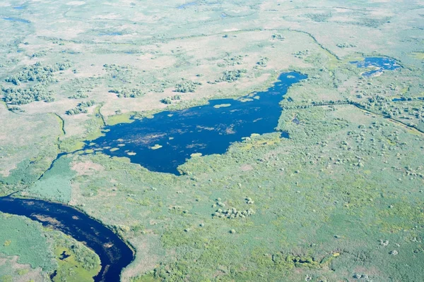 Vista aérea del Delta del Danubio sobre la naturaleza única — Foto de Stock