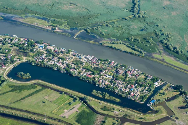 Légifelvételek felett Mila23 (23 mérföldre) faluban, a Duna-Delta — Stock Fotó