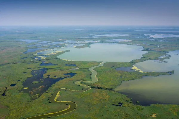 Danúbio Delta Vista Aérea sobre a Natureza Única — Fotografia de Stock