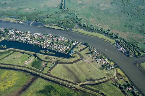 Letecký pohled nad Mila23 vesnice (23 mil), v deltě Dunaje — Stock fotografie