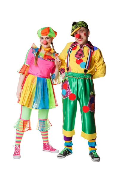 Par glada clowner. isolerad på vit — Stockfoto