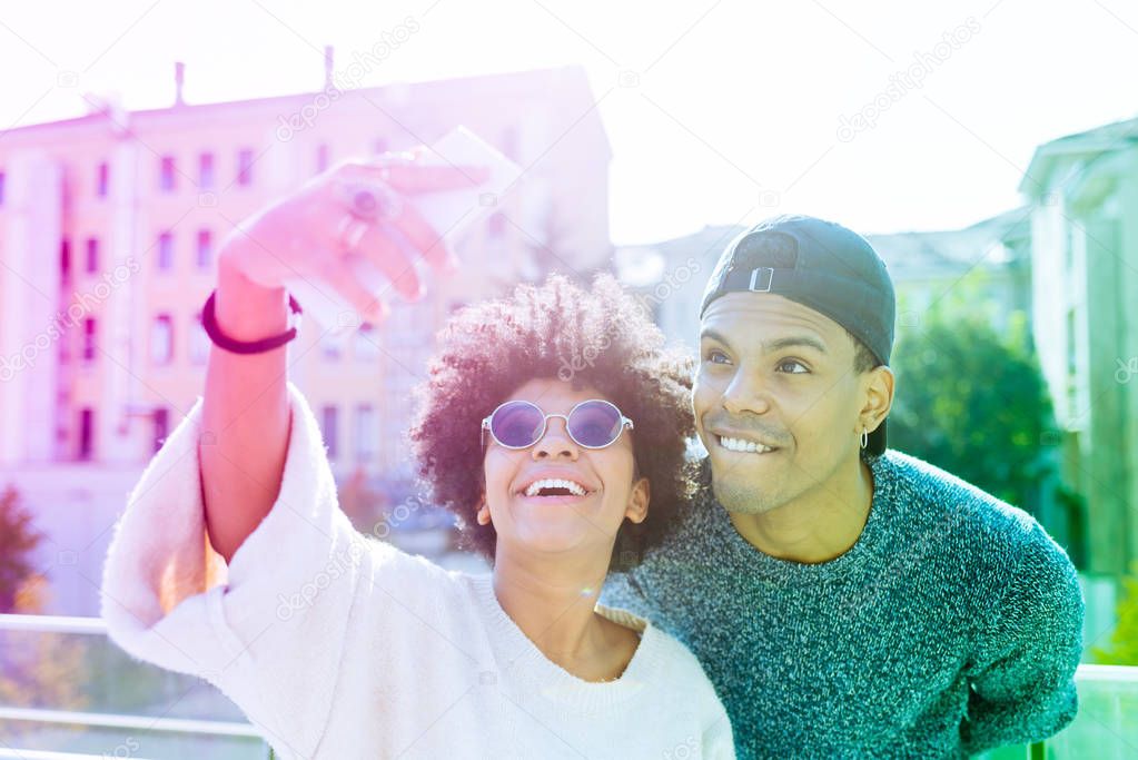couple taking selfie 