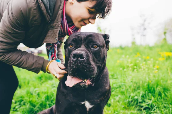 Kvinnan och hennes hund — Stockfoto