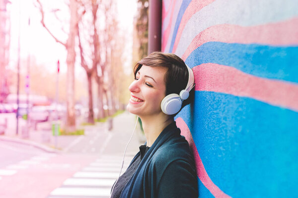 woman listening music 