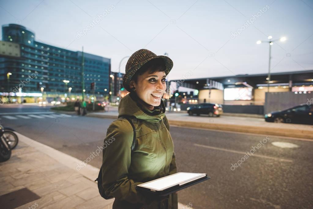 woman using tablet