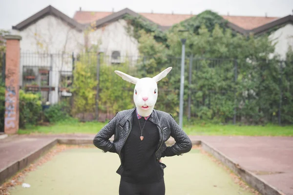 Woman venezuelan wearing rabbit mask — Stock Photo, Image