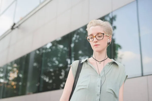 Half Length Young Handsome Caucasian Blonde Italian Designer Walking City — Stock Photo, Image