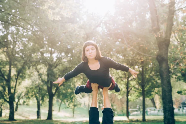 Young Woman Dancer Lifted Outdoors Back Light — Stock Photo, Image