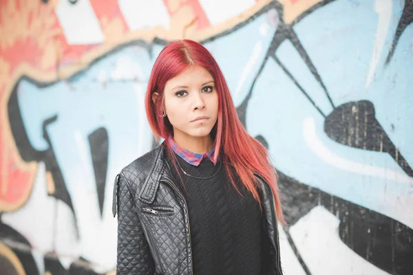 Portrait Young Redhead Woman Venezuelan Looking Camera Outdoor City Pensive — Stock Photo, Image