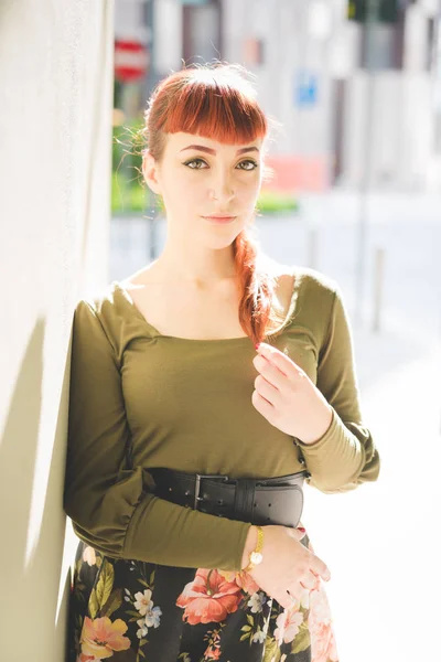 Portrait Young Redhead Woman Casual Clothing — Stock Photo, Image