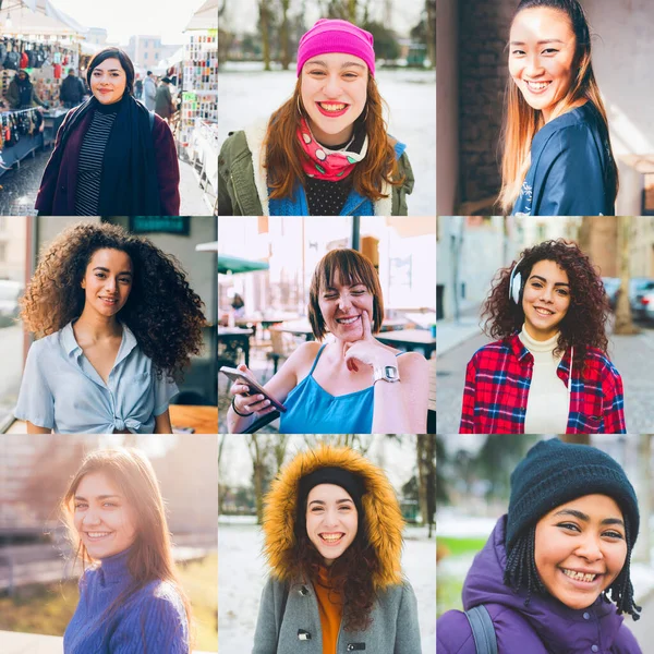 Diverse People Collage Diverse Multi Ethnic Mixed Age Women Expressing — Stock Photo, Image