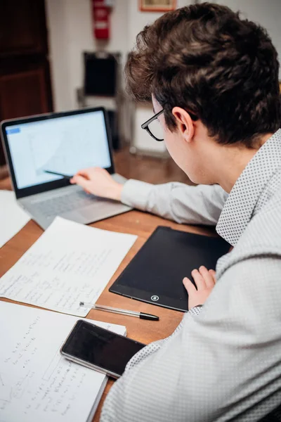 Young Adult Student Preparing Exam Online Lesson Home Schooling Home — Stock Photo, Image