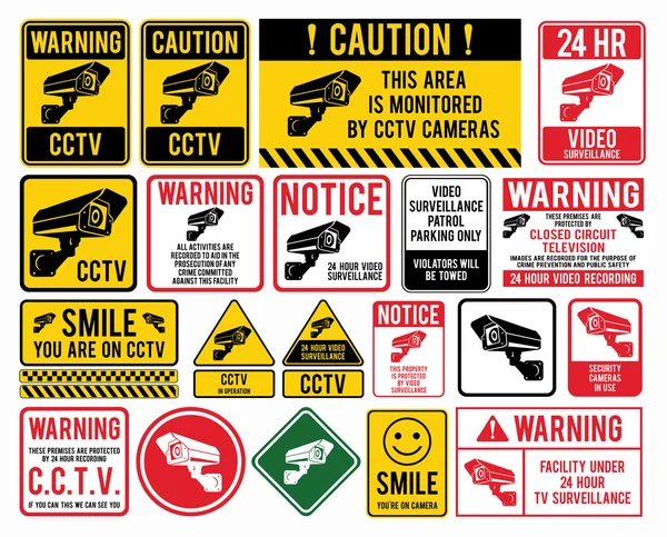 Video surveillance signs. CCTV "Closed Circuit Television" Signs — Stock Vector