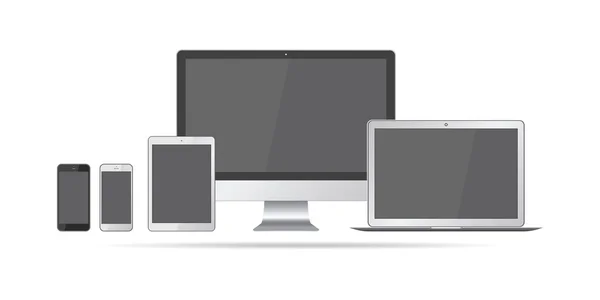 Conjunto de monitores de computador realistas, laptops, tablets e dispositivos móveis —  Vetores de Stock