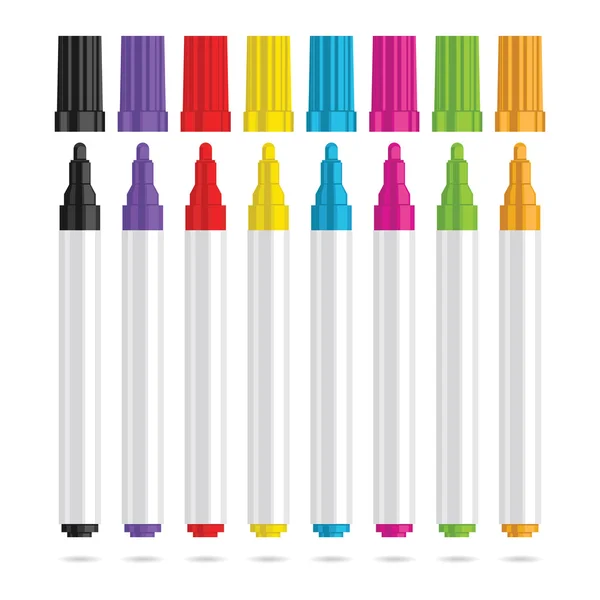 Markers pen. Set of eight color markers. Vector illustration. — Stock Vector