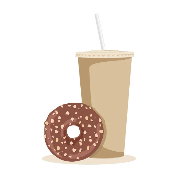 Cartoon koffie en donut. Vectorillustratie. — Stockvector