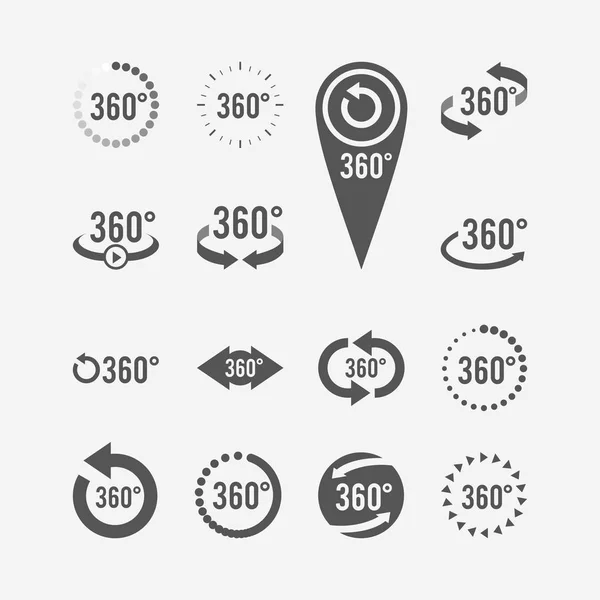 360 graders vy relaterade. Vektor ikoner för din design. — Stock vektor