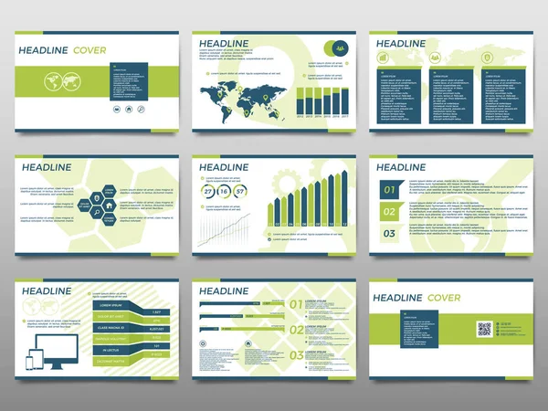 Elementi verdi per infografiche su sfondo bianco. Presentazione — Vettoriale Stock