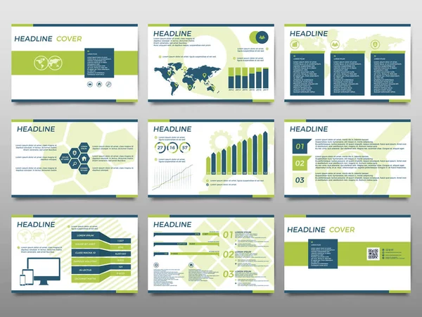 Eléments verts pour infographies sur fond blanc. Présentat — Image vectorielle