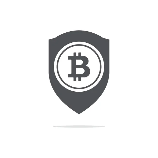 Bitcoin Trust symbol on the shield line icon. Криптовалютный бит — стоковый вектор