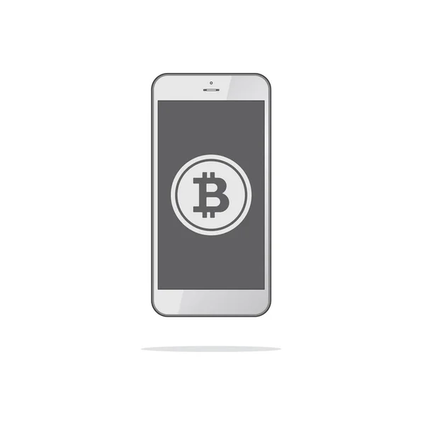 Смартфон с символом Bitcoin на экране. Концепция биткойна — стоковый вектор