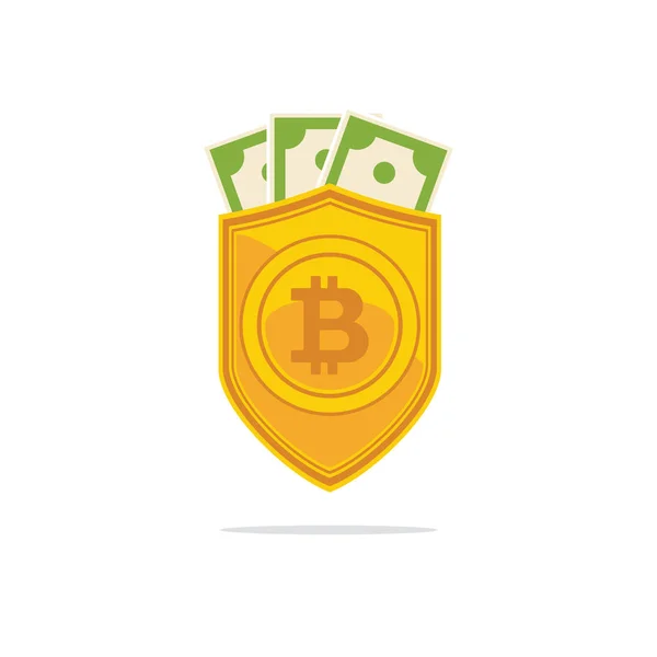 Bitcoin Trust symbol on the shield line icon. Sking out from — стоковый вектор