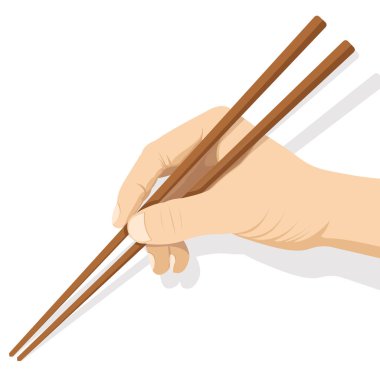 Beyaz arka plan üzerinde izole chopsticks tutan el. Vektör hastası