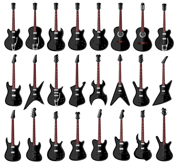 Set of isolated guitars. Flat design — Stock Vector