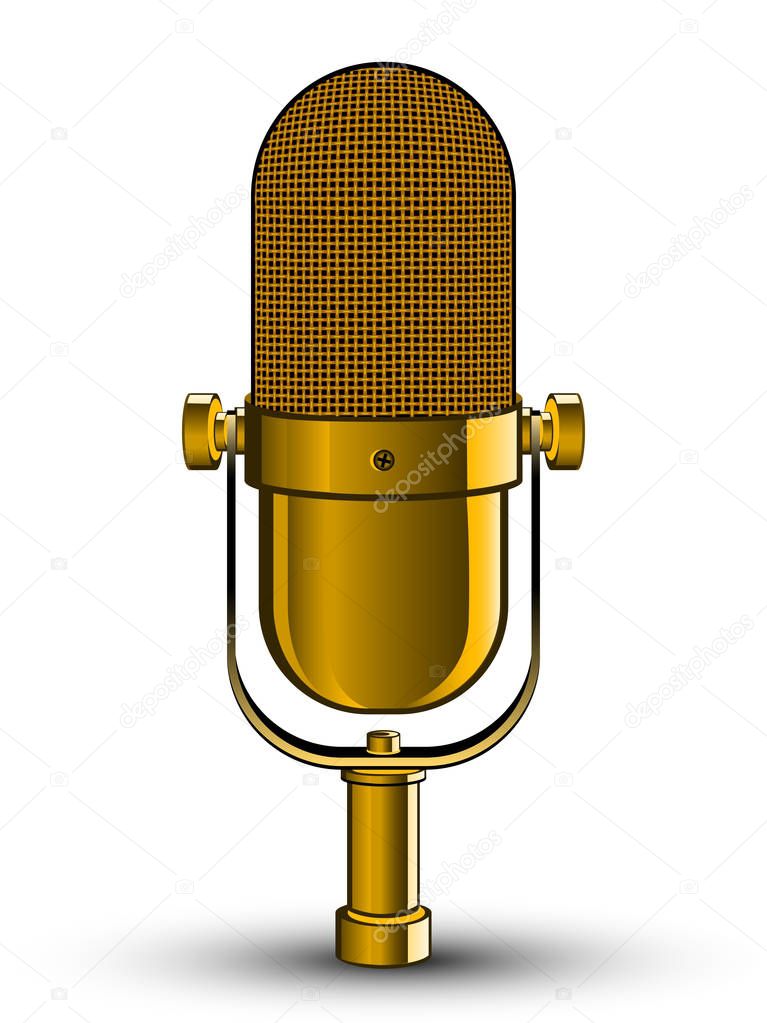 Realistic isolated image of golden microphon