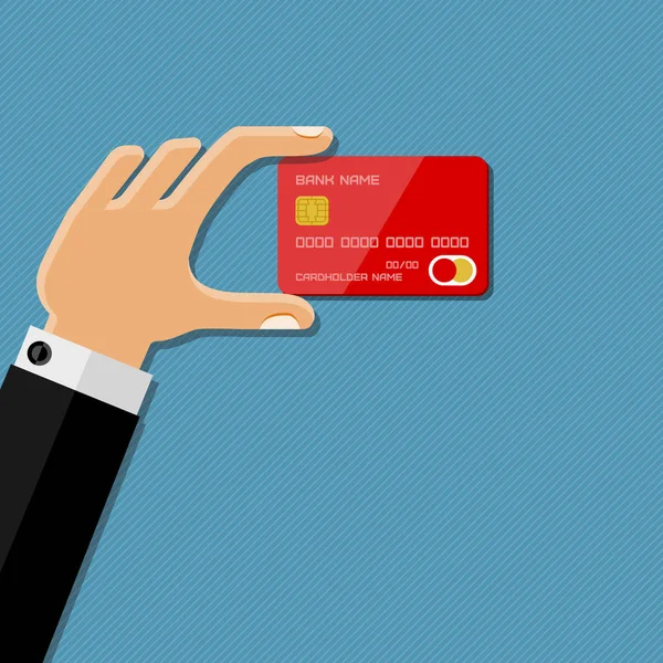 Cartão de crédito à mão. Projeto plano — Vetor de Stock
