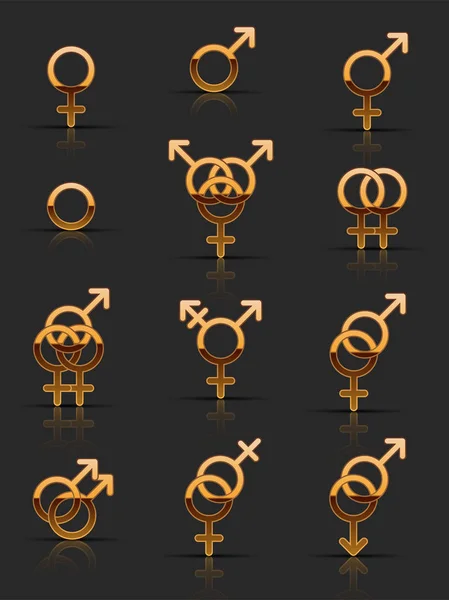 Set van gouden seksualiteit pictogrammen — Stockvector