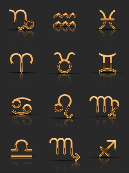 Signes du zodiaque doré. Ensemble d'icônes — Image vectorielle